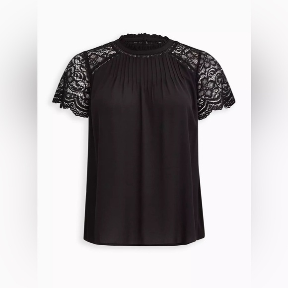 NWT Torrid Black Georgette Lace Trim Blouse Gothic Victorian Plus Size 4X/26W - Picture 2 of 11